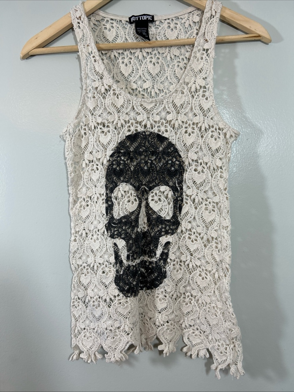 Hot Topic Tank Top Women's S/M Skull Crochet Whimsygoth Grunge Fairy
